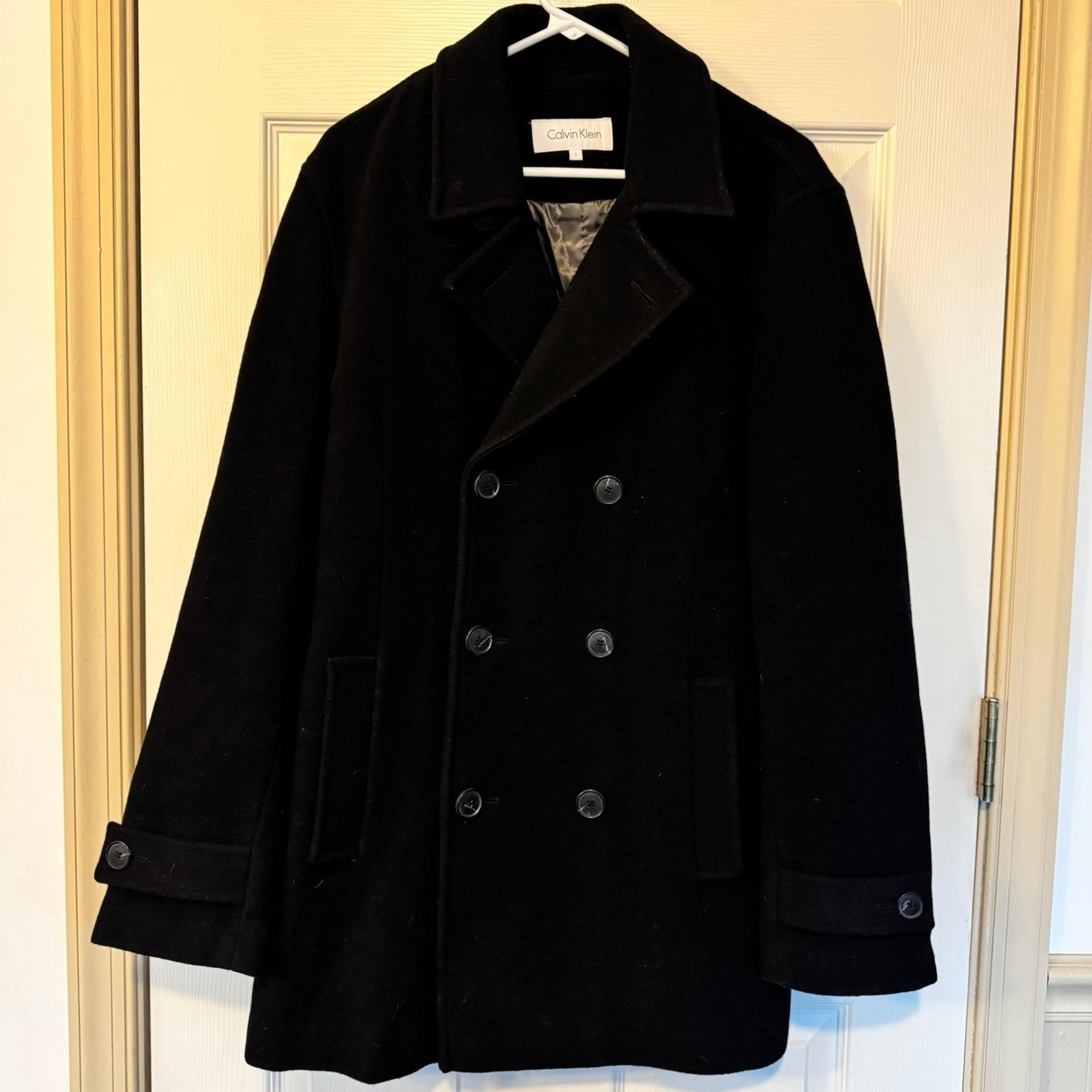 CALVIN KLEIN Black Women’s Size Small Wool Blend Peacoat Jacket  Button Down