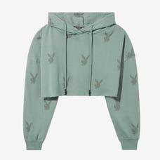 New Authentic Playboy Faded Green Distressed Cropped Hoodie