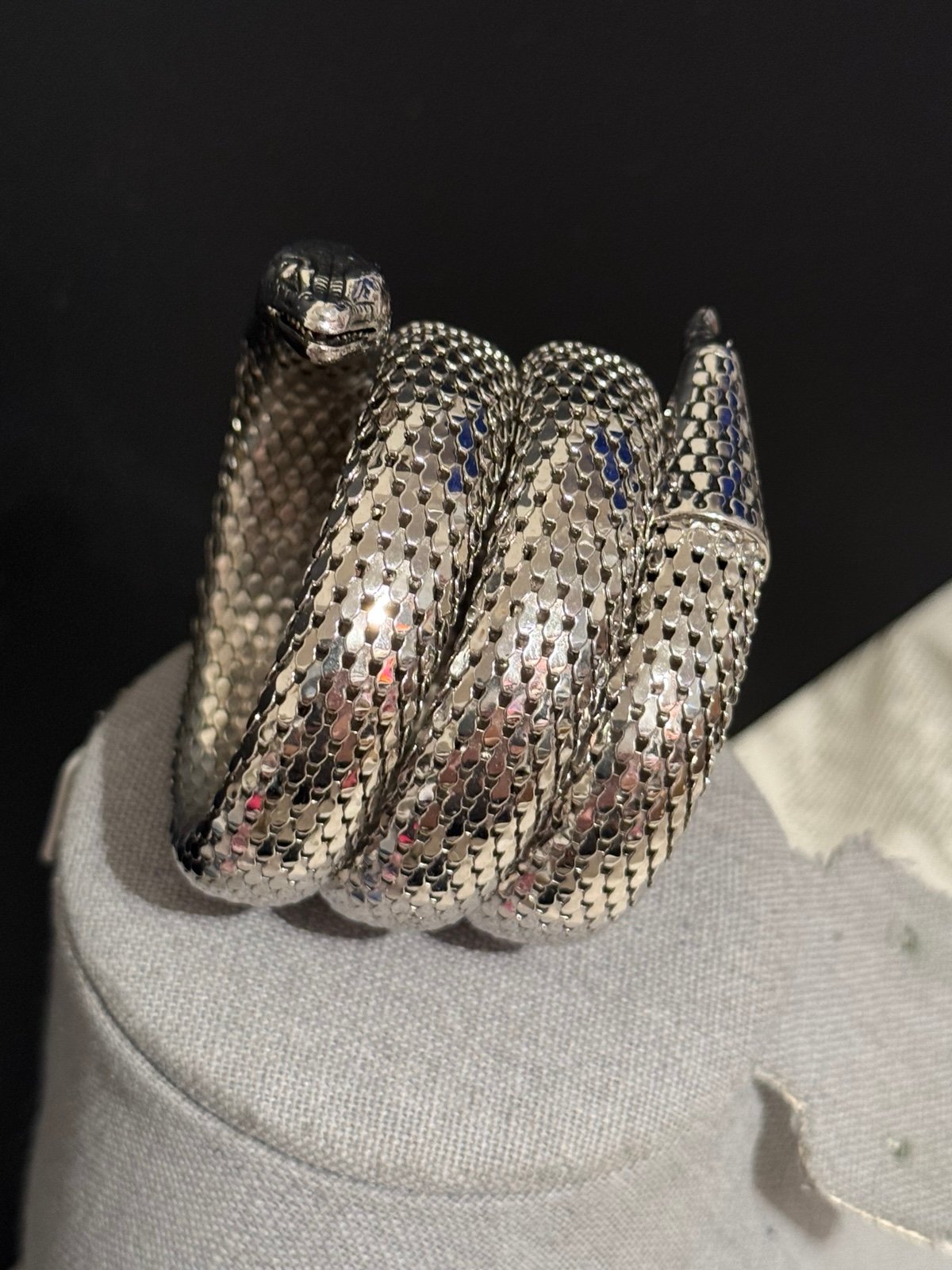 Vintage Whiting & Davis 3 Coils Snake Silver Mesh Bracelet
