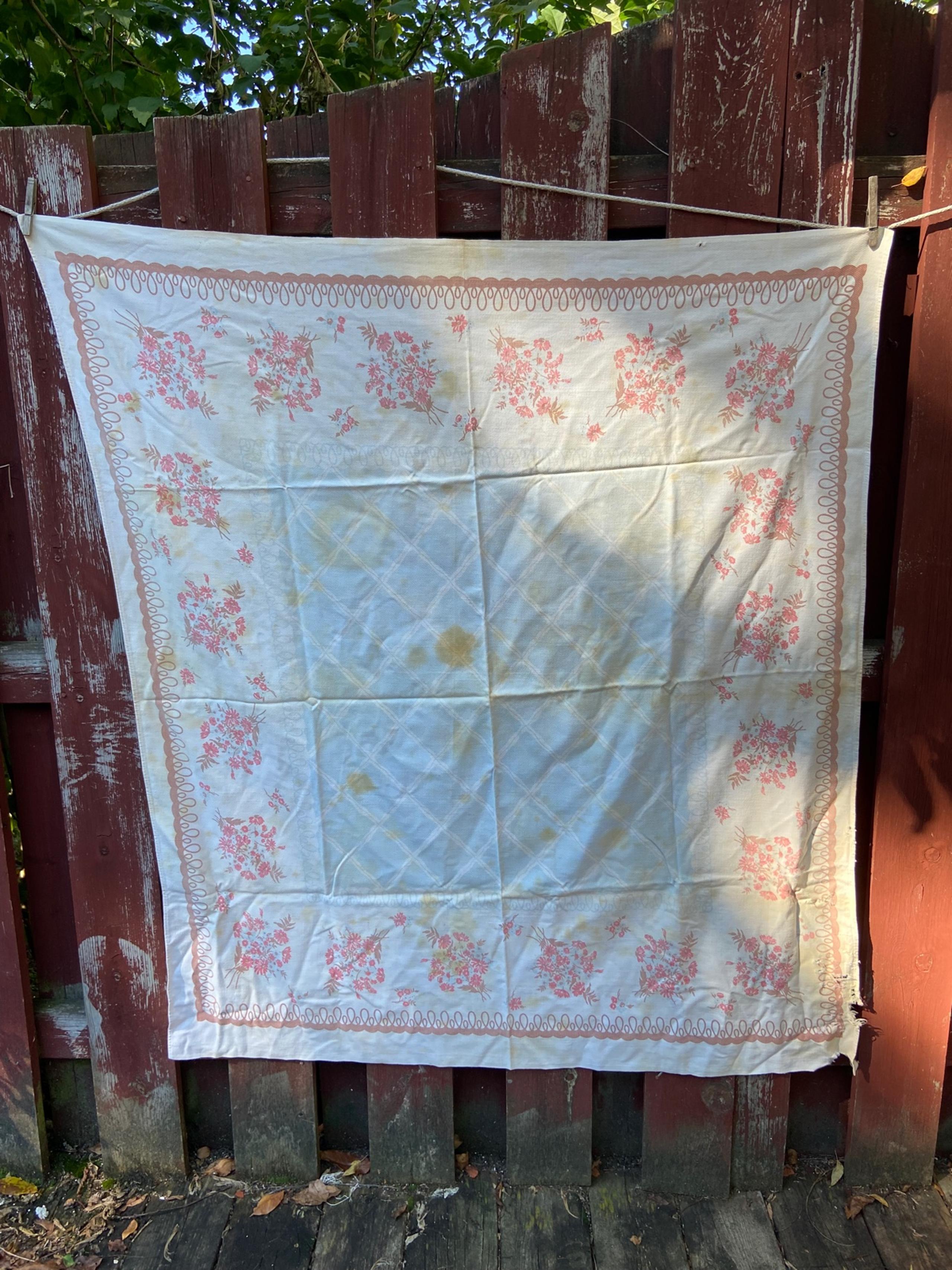 Vintage Pink Floral Tablecloth - American Vintage