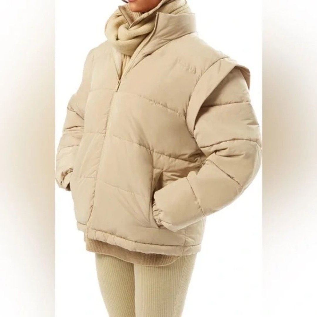 WeWoreWhat Snap Off Sleeve Puffer Jacket Oat Beige Small