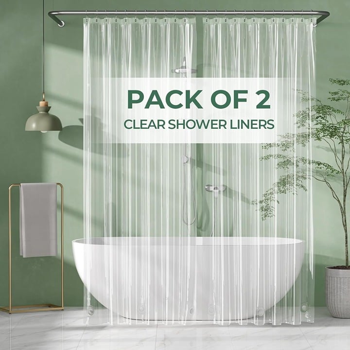 Shower Curtain Liner 2 Pack, 72 x 96 Inches Extra Long PEVA Plastic