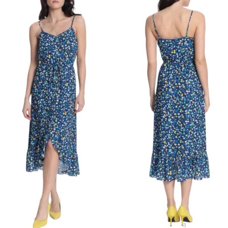 Donna Morgan sleeveless dress floral high low ruffle hem midi women's sz 4 nwt