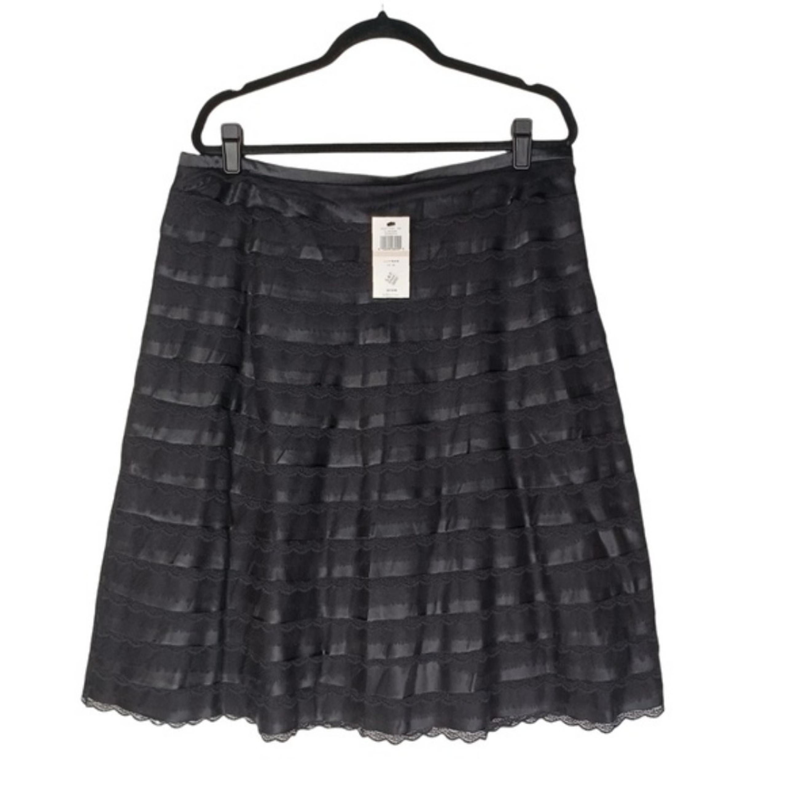 $218 BCBGMAXAZRIA Silk Georgette Black Lace A Line Skirt 12 NWT