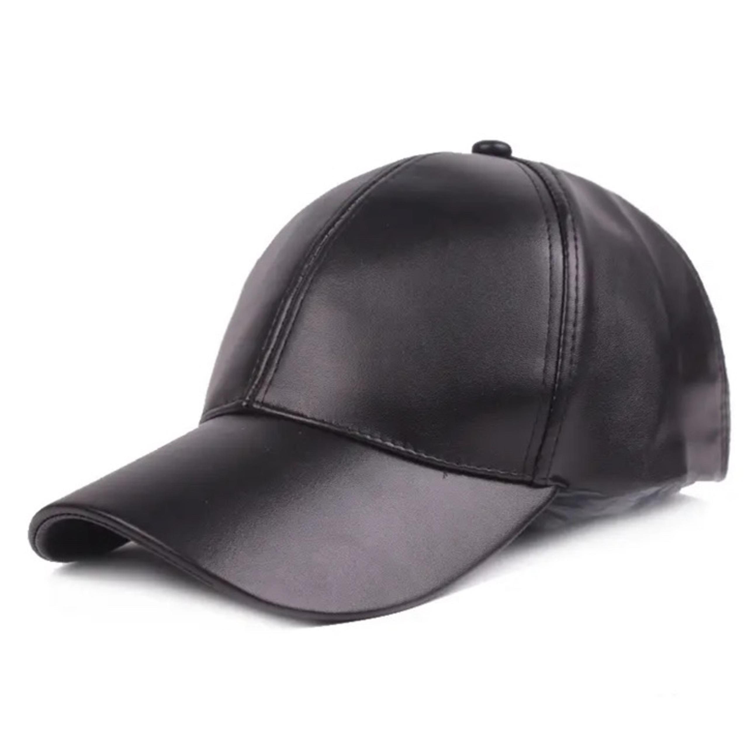 Womens Black PU Leather Adjustable Baseball Cap Hat Boutique