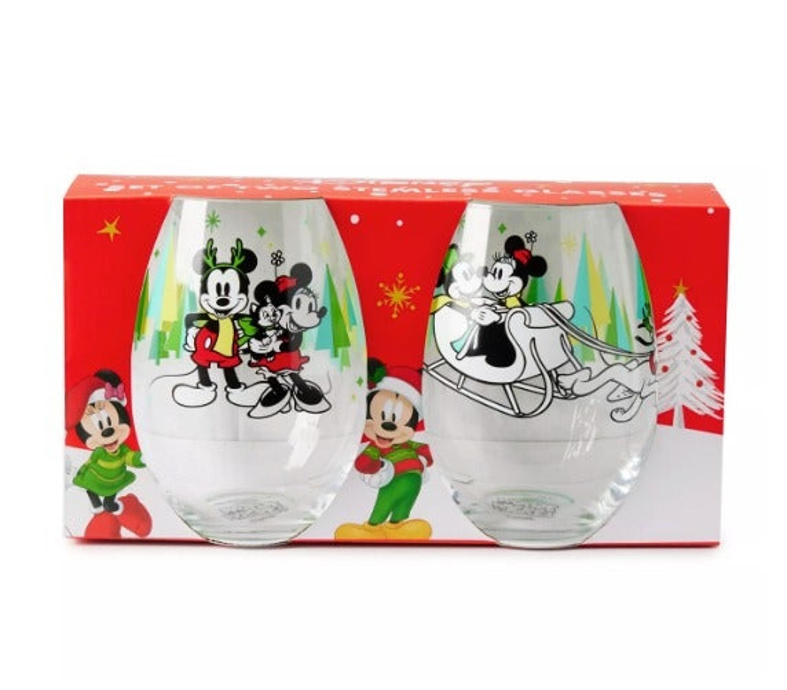 Disney Holiday Magic White & Green Mickey & Minnie 19-Oz. Stemless Wineglasses