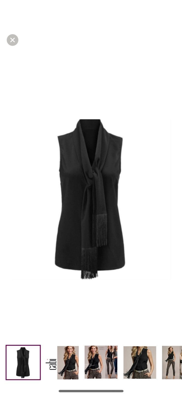 CAbi Fringe Scarf Button Down Sleeveless Blouse Black Women’s Medium #3430 NWOT