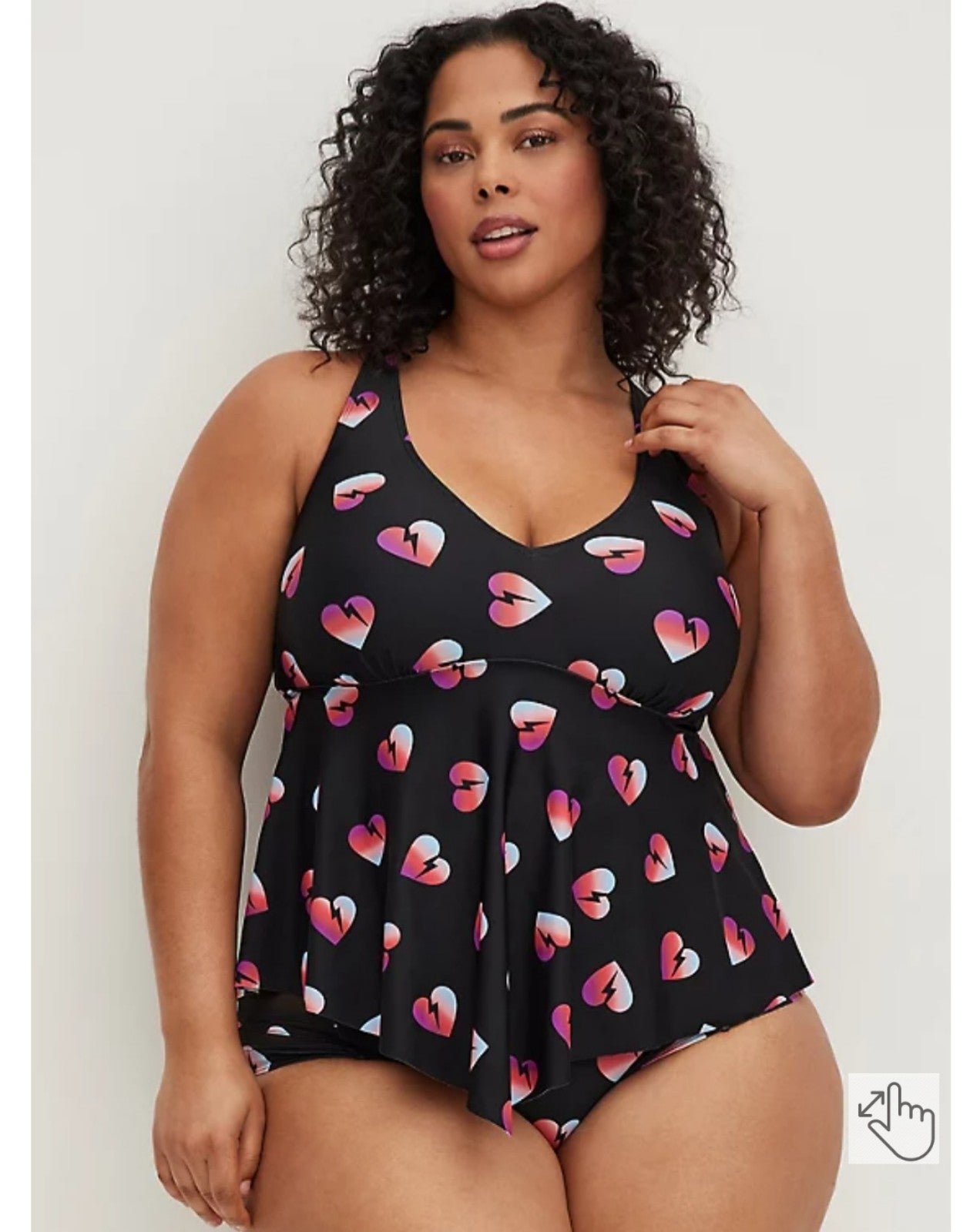 V-NECK TANKINI TOP - HEARTS PRINT