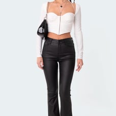 Petite Luna Faux Leather Flare Jeans