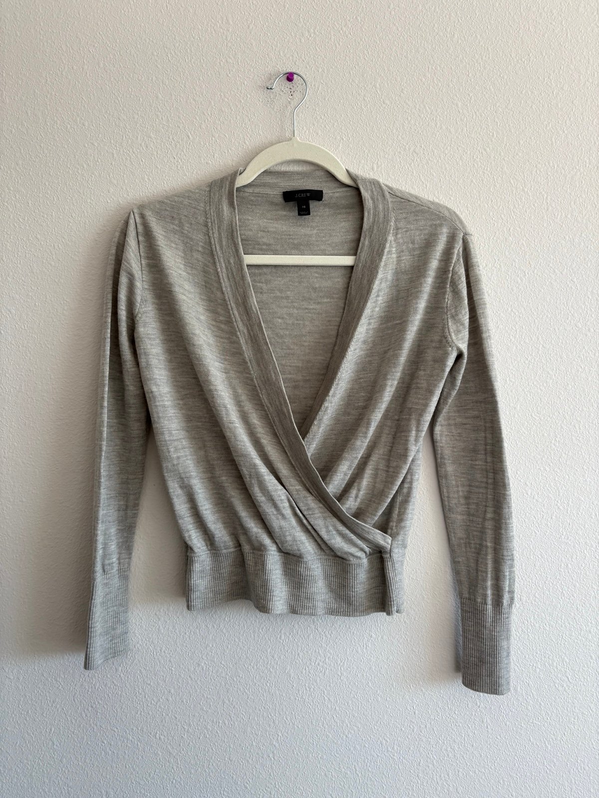 J. Crew 100% Merino Wool Ballet Wrap Sweater Women’s XS Grey Long-Sleeve H7146