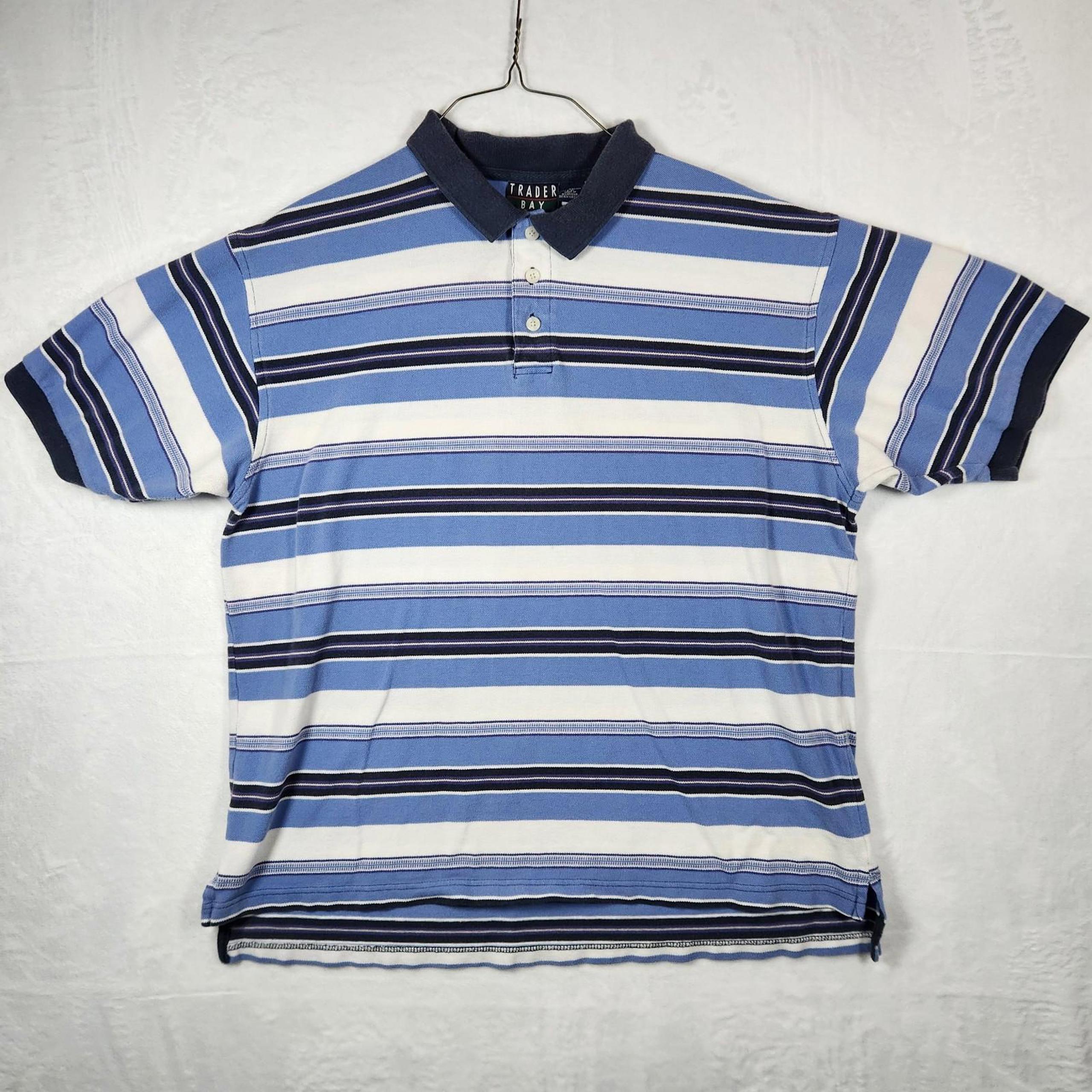Vintage Trader Bay Short Sleeve Polo Shirt Blue Striped Mens Size XL