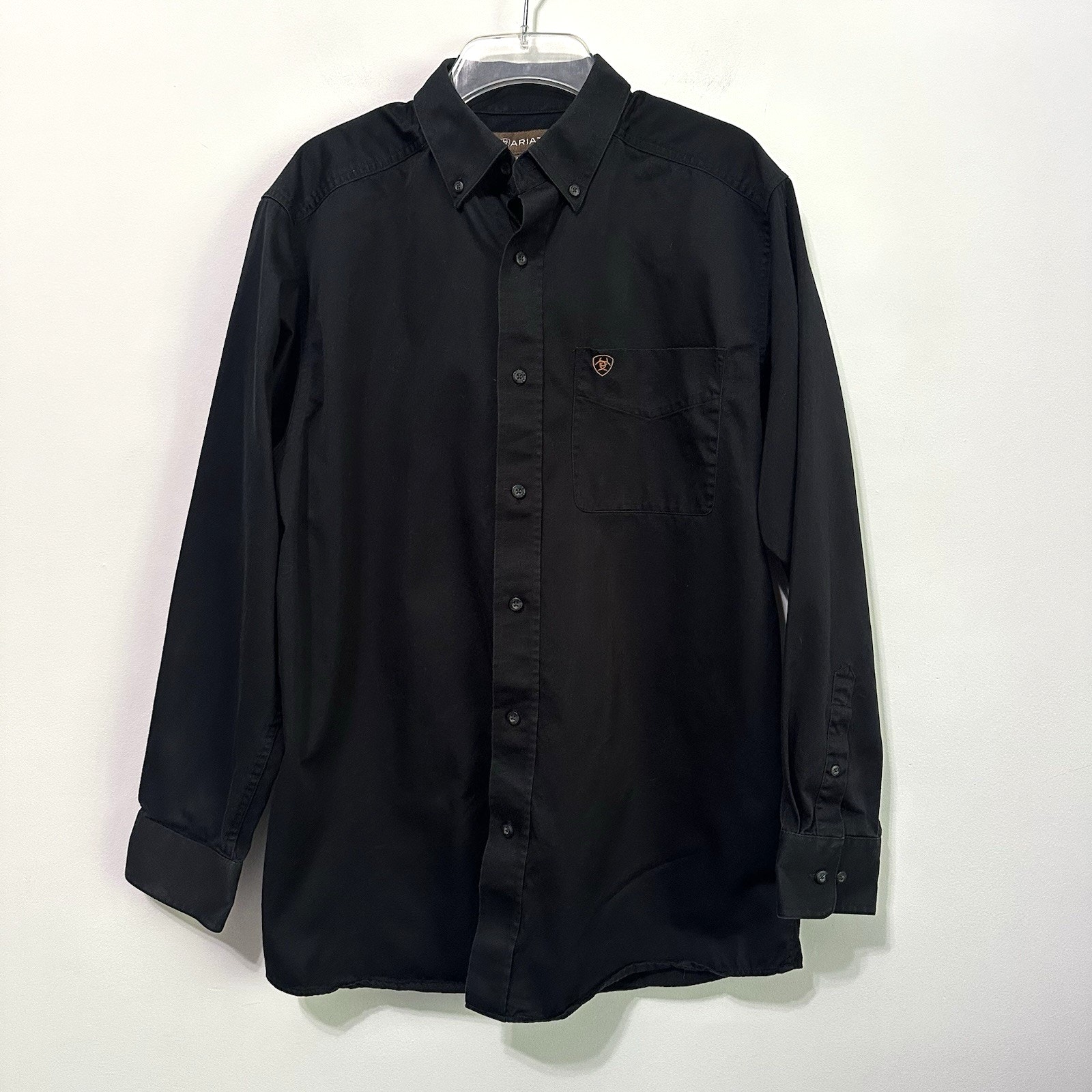 Ariat Shirt M Black Solid Twill Western Classic Fit Button Down Logo Pocket Mens