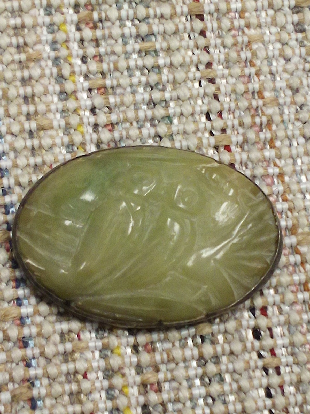Antique sterling silver Chinese jade carved double owl brooch