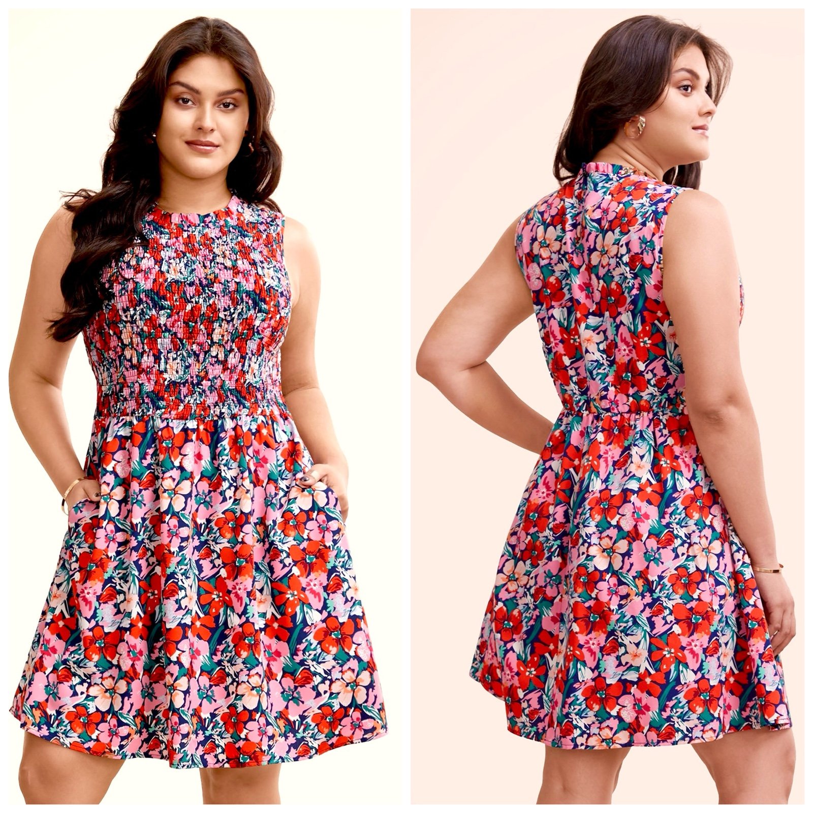 New Bloomchic Navy Floral Shirred Frill Trim Tank Dress Size 14 16 NWT