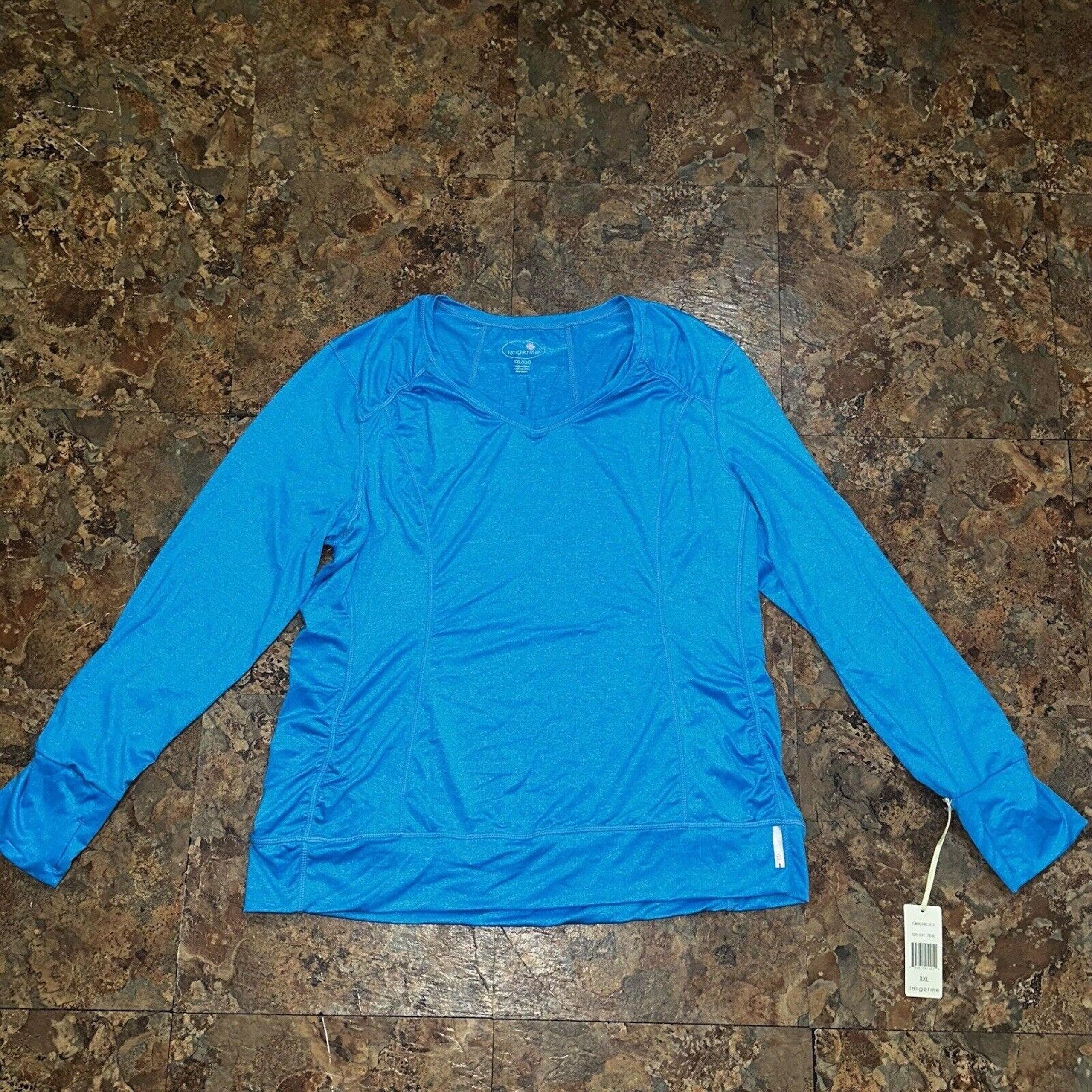 Tangerine Womens Shirt Size XXL Activewear Long Scrunch Sleeve Top Bright Teal