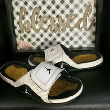 Jordan Hydro Slides Retro 12 Taxi Playoff Mens Sz 12 Black White Slippers