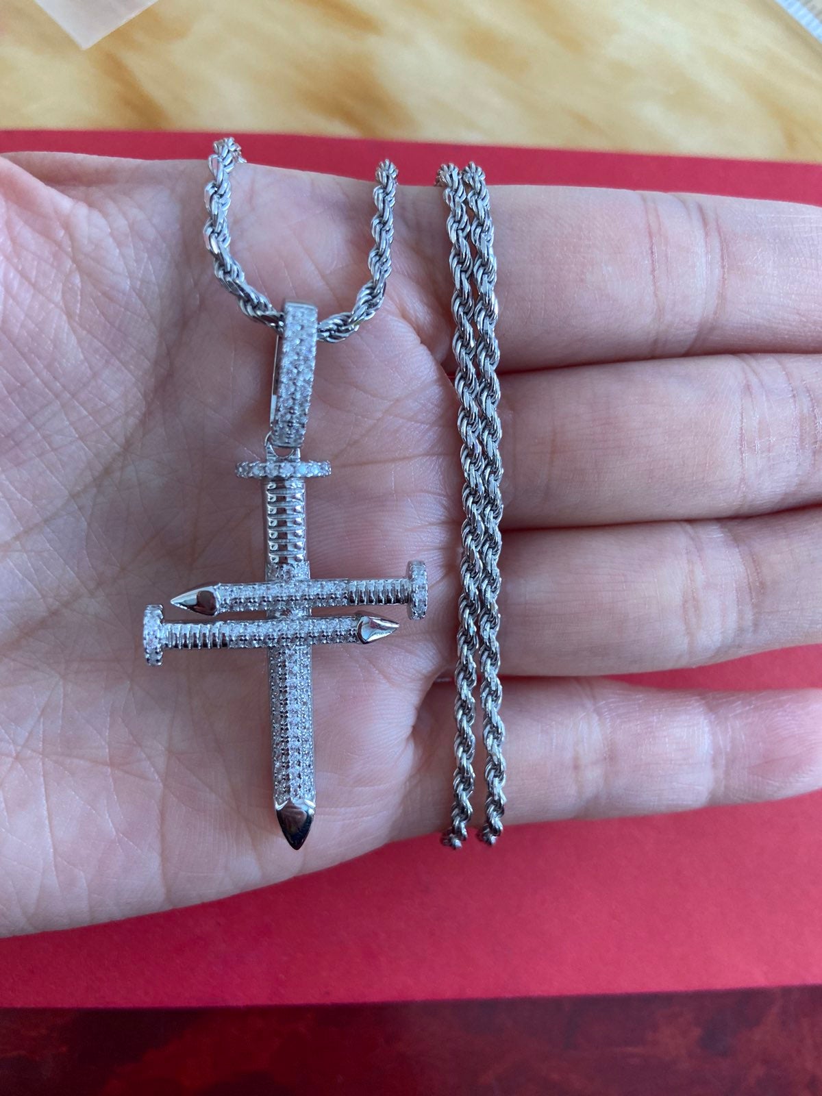 Real 925 nail cross pendant and necklace