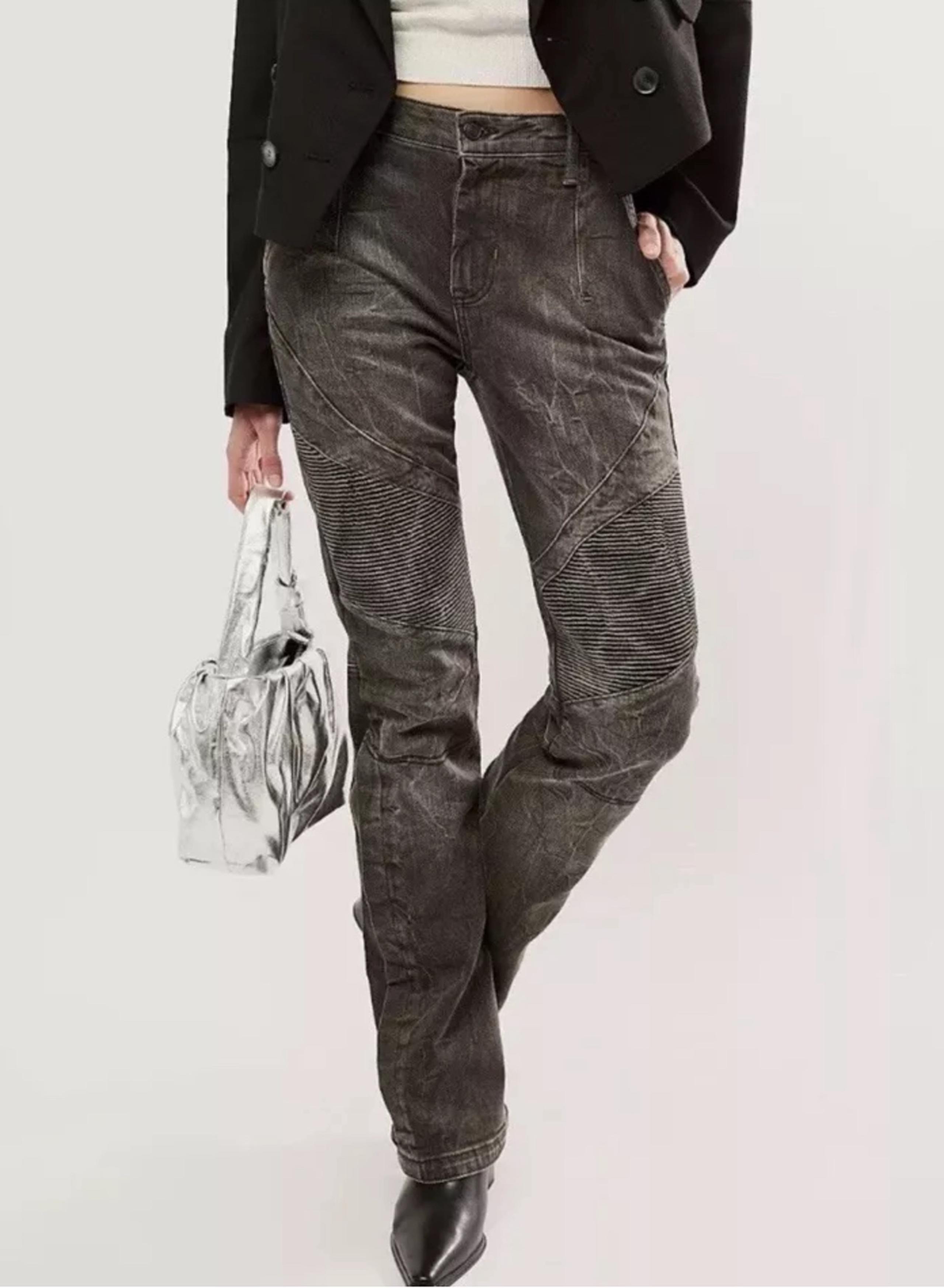Free People We The Free Vector Moto Mid Rise Jeans In Washed Black Sz 26 New