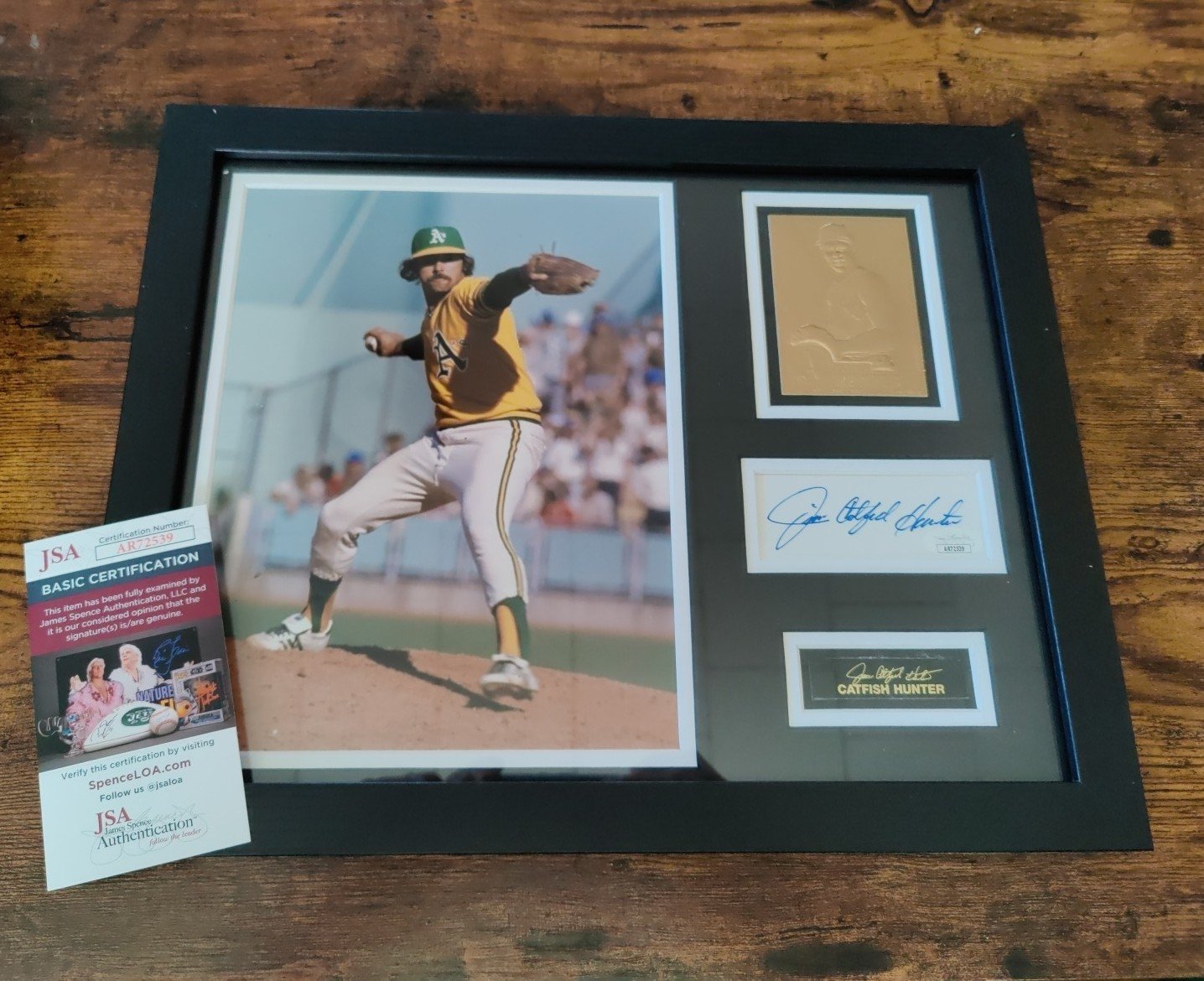 JSA COA Signed And Framed Catfish Hunter Collage Athletics Baseball MLB Gold Car
