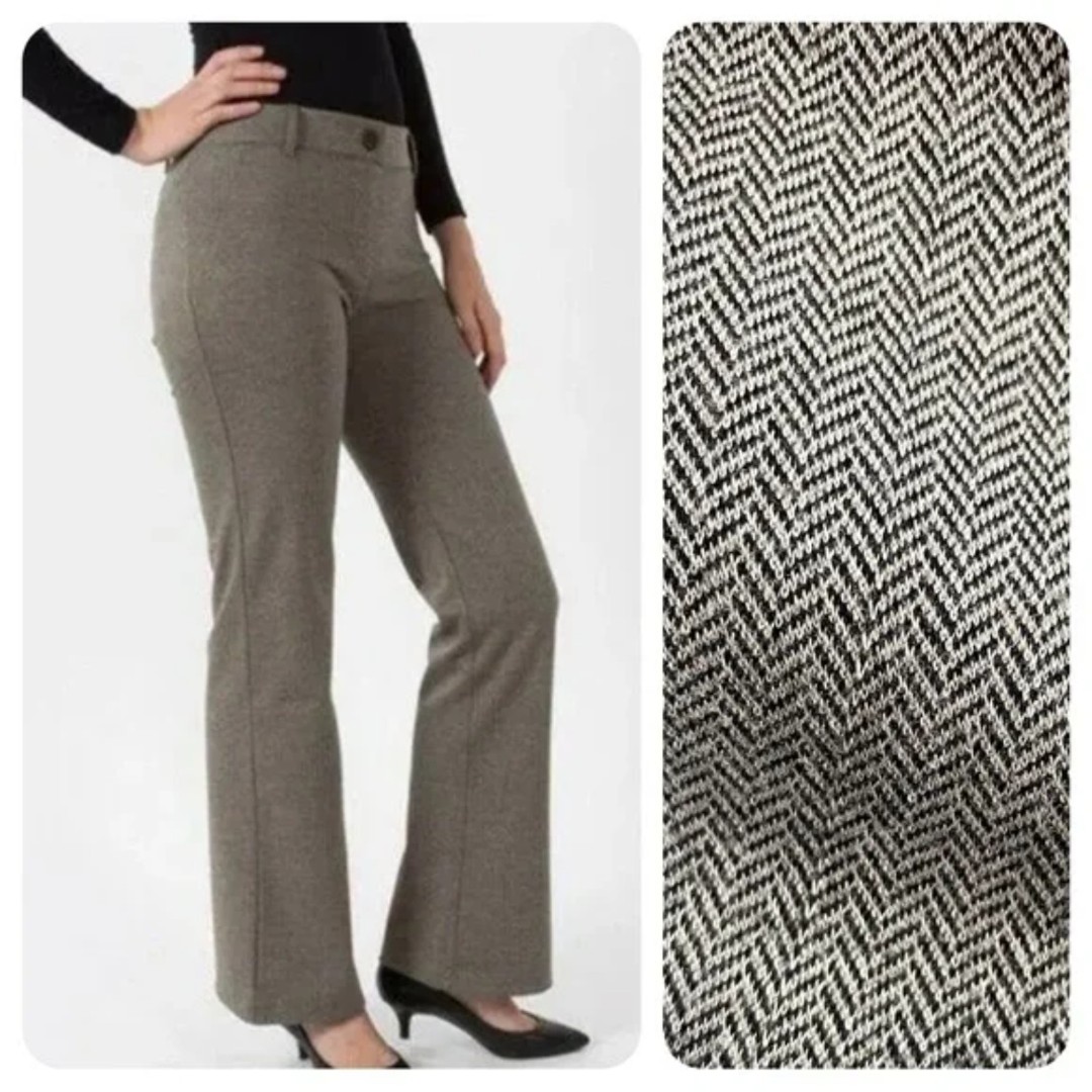 Betabrand Herringbone Dress Pant Yoga Pants Tan & Gray XS Petite