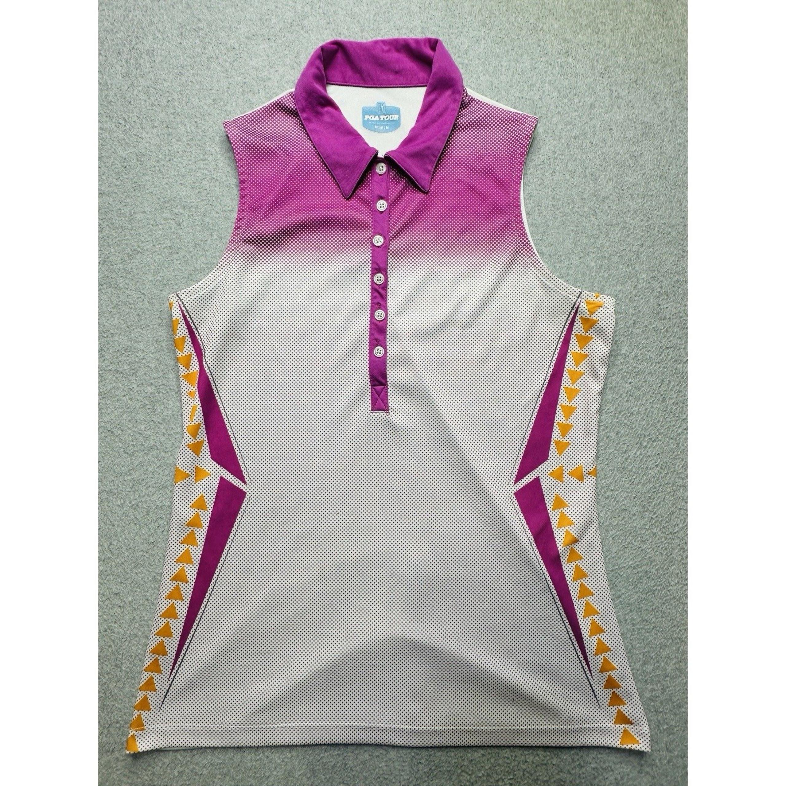 PGA Tour Polo Shirt Womens Medium White Pink Golf Performance Stretch Ladies