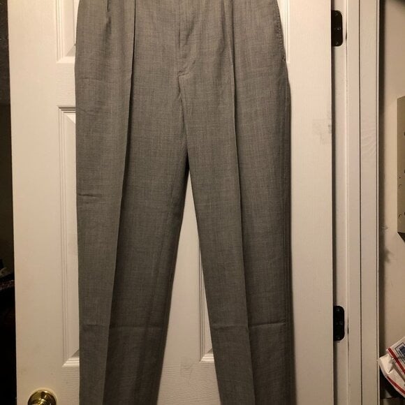 polo Ralph Lauren men's gray 100%wool pleated dress pants with cuffs size: 34/31