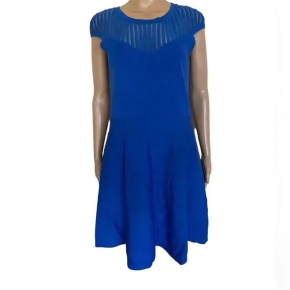 French Connection Size 10 Blue Cocktail Party Career Fit & Flare Mini Dress