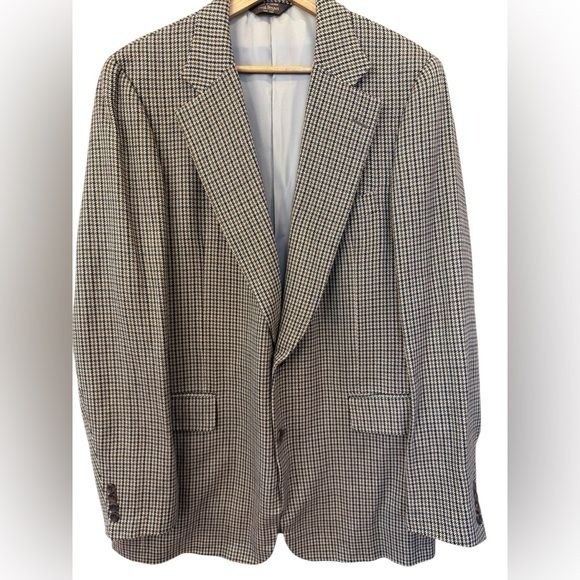 Paul Stuart Tweed Checked Wool Blazer Sport Coat Size 42 Extra Tall Brown Green