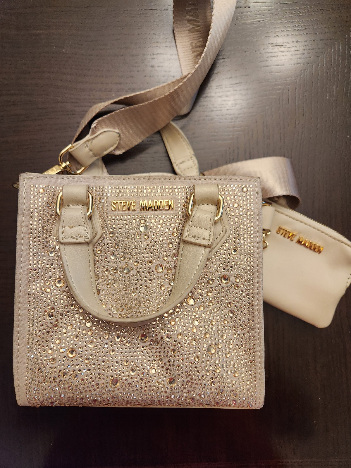 Steve Madden Blush Baiden Rhinestone Bling Small Tote Pouch Purse NWOT (P01592)