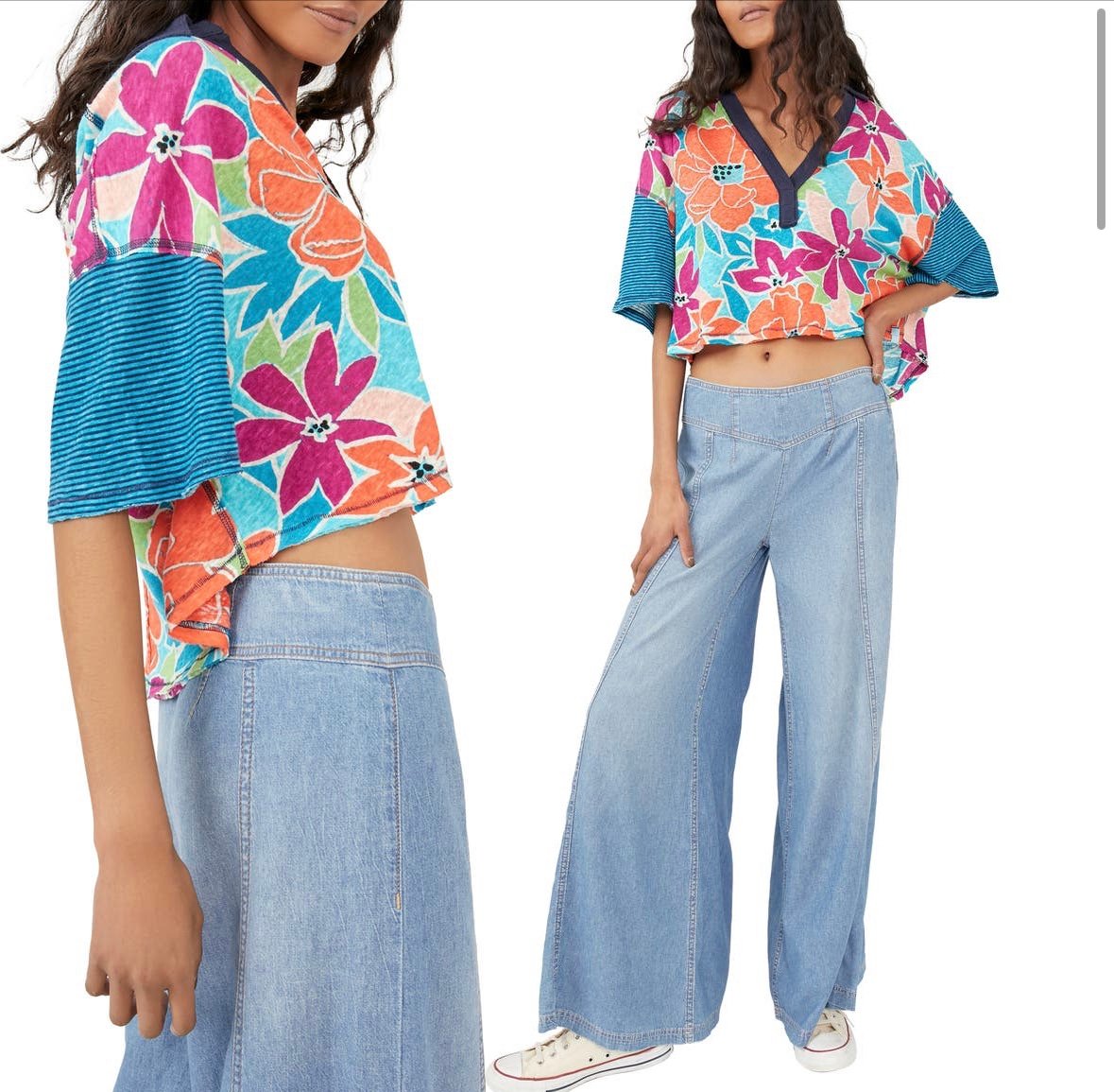 NWT Free People On a Boat Boxy Crop Top Coastal Combo Size Small