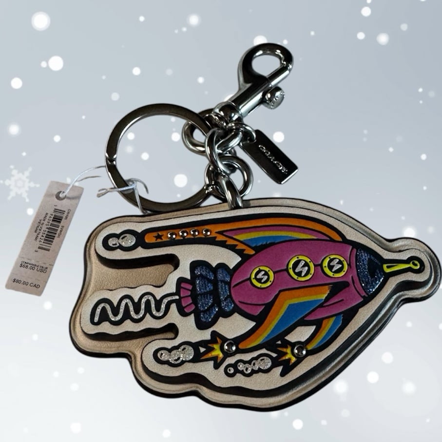 Coach Cosmic Rocket Keychain Leather Bag Charm
