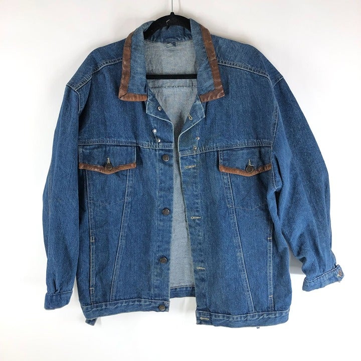 Star Light Mens Vintage Denim Jacket Leather Trim Retro Trucker Moto S