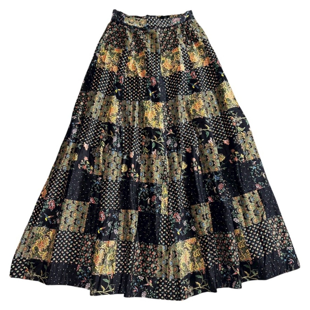 Vintage Century of Boston Union Made Velvet Boho Floral Patchwork Pattern Skirt