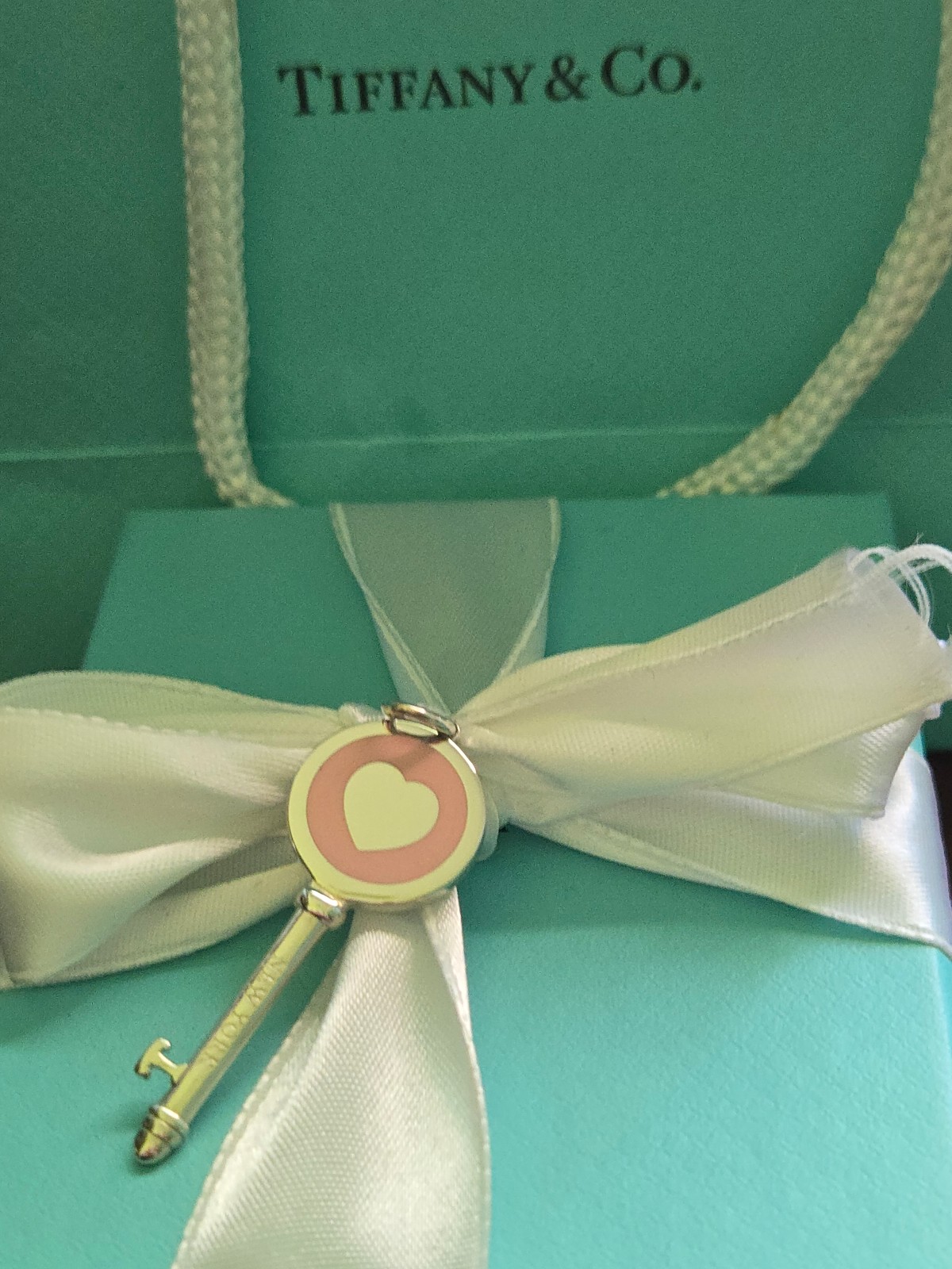 Tiffany & Co Silver & Enamel Pink Heart Key - NEW