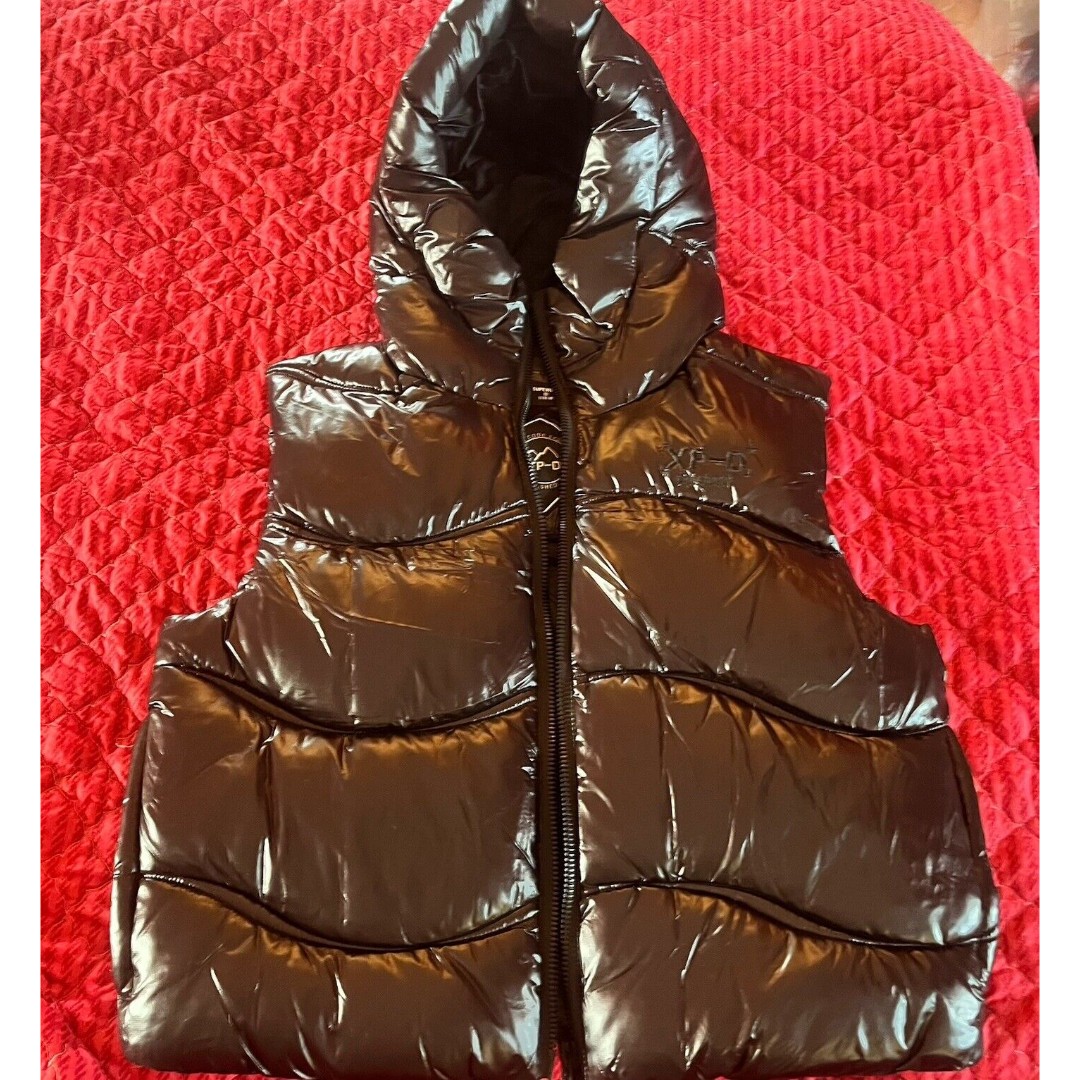 Superdry Japan Women's 10 Black Storm Hybrid Hoodie Puffer Vest Full Zip