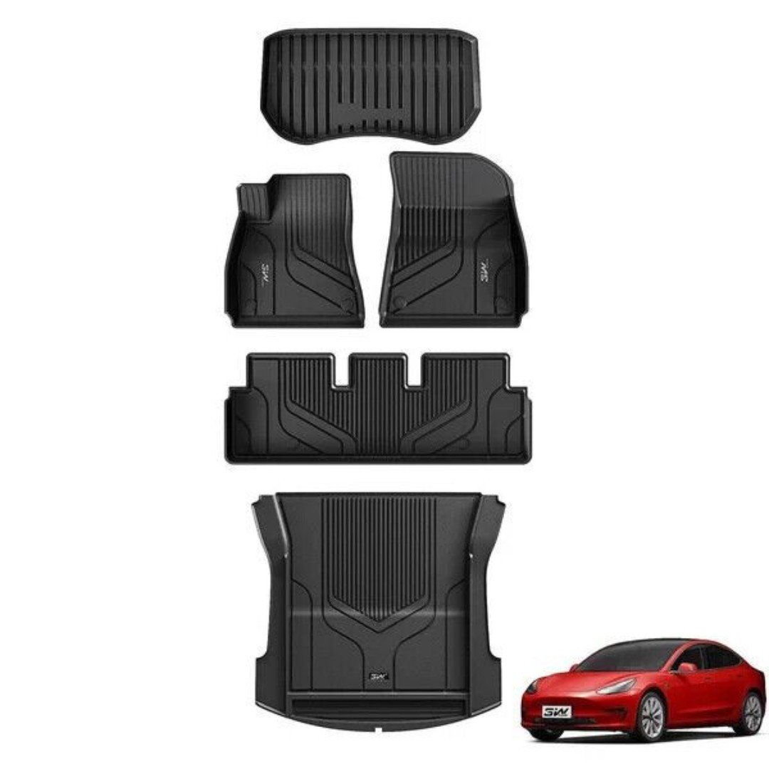 3W Floor Mats Fit For Tesla Model 3 2021-2023 All Weather Trunk Cargo Liner