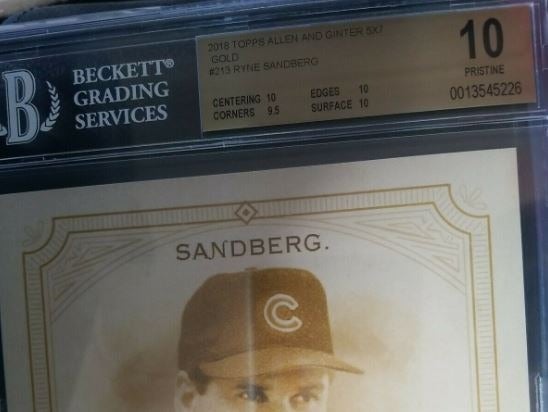 BGS 10 NEAR BLACK #d/10 2018 Topps A&G 5x7 RYNE SANDBERG CUBS