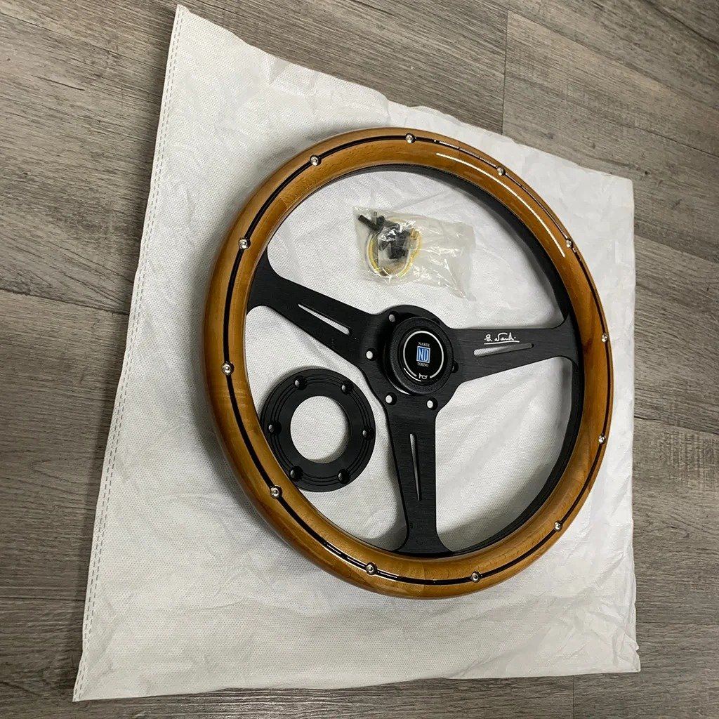 I Style CLASSIC 350MM STEERING WHEEL MAHOGANY WOOD WITH BLACK SPOKE Nardi New