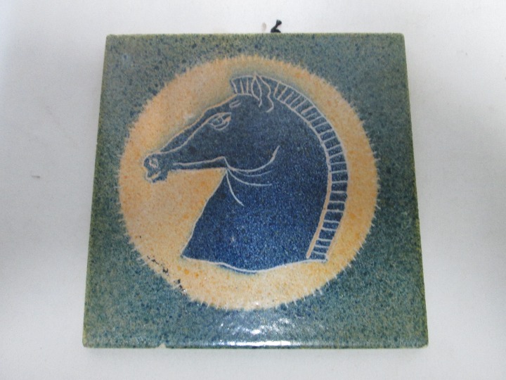 Alfaraz Spain Ceramic Art Tile Pottery 6 x 6 Vintage blue Horse green