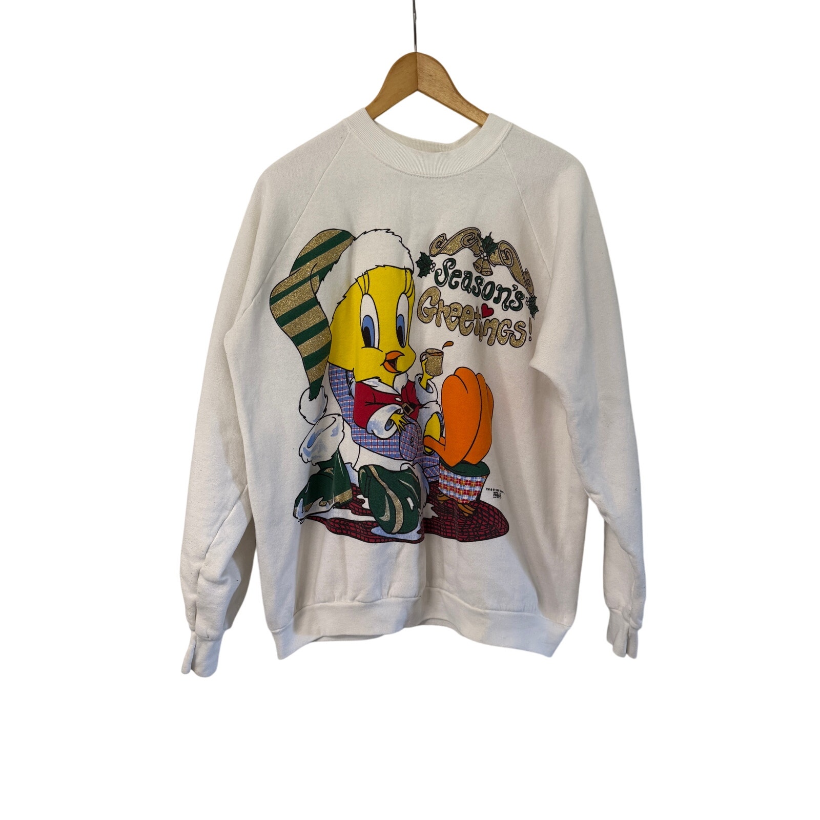 Vintage Looney Tunes Christmas Sweatshirt Tweety Bird 1995 Seasons Greetings XL