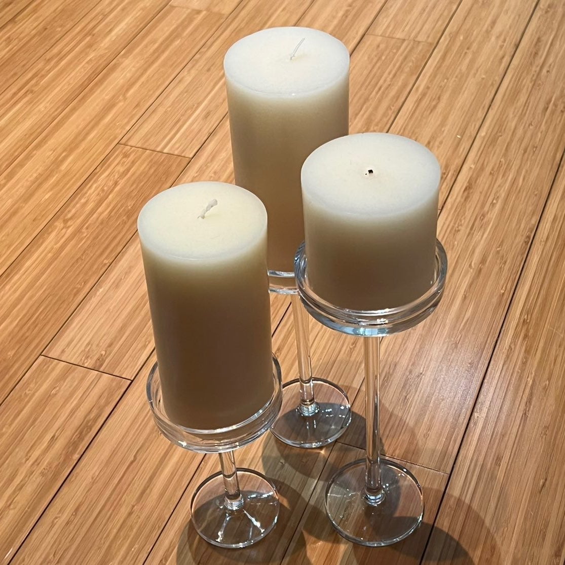 Set of 3 Modern Glass Pillar/Column Candle Holders