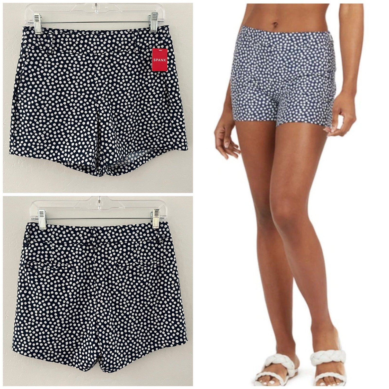 Spanx Sunshine 4 Shorts UPF 50+ Navy Painted Dot Summer Beach Coastal Small NWT