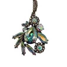 J. CREW Aurora Borealis Rhinestone Pendant 32 Long Necklace Gold Tone Chain