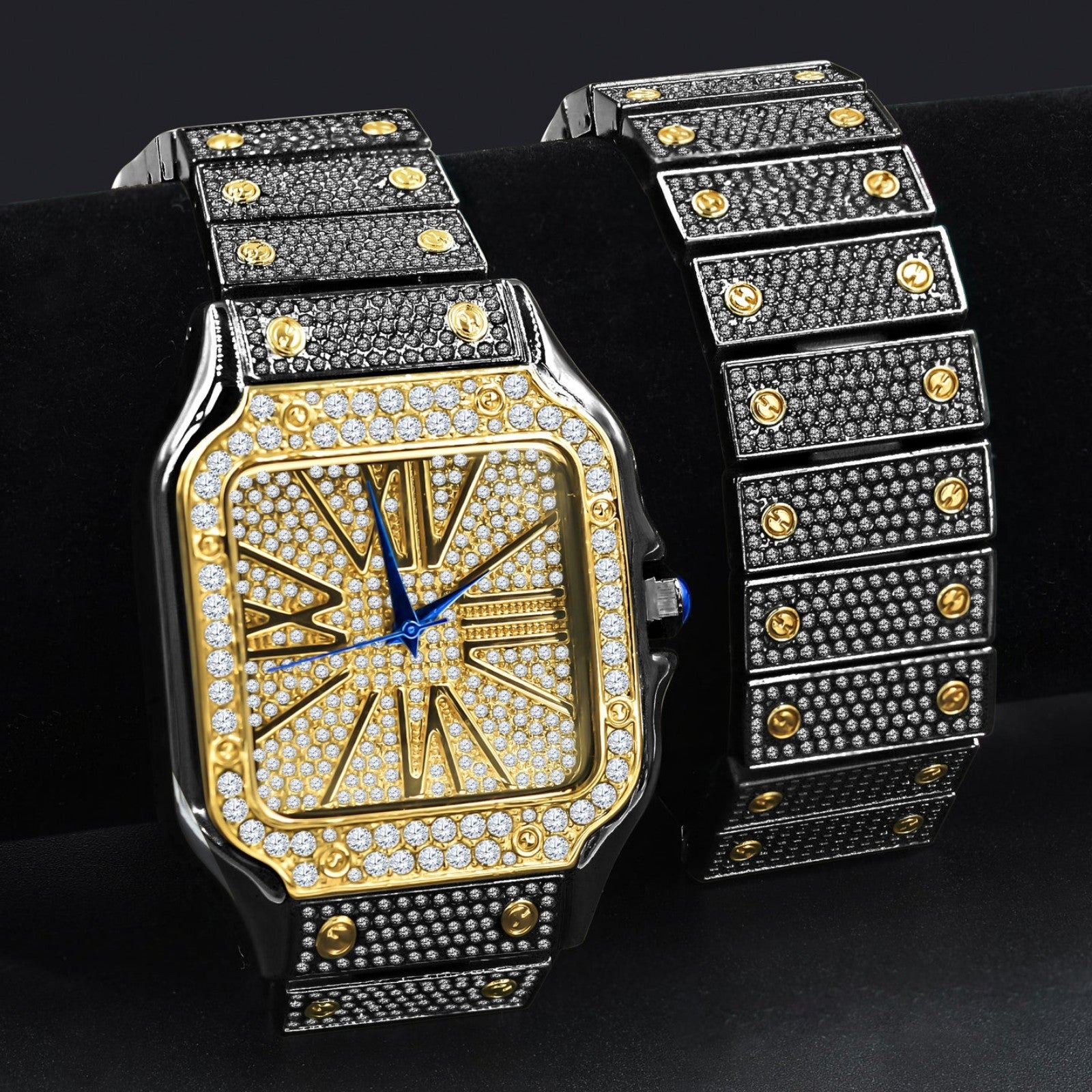 Men's iced out watch bracelet set