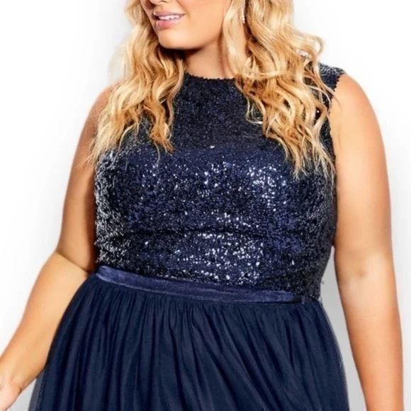 CITY CHIC women's sapphire blue Be Dazzle sequined crop top plus size XL 22
