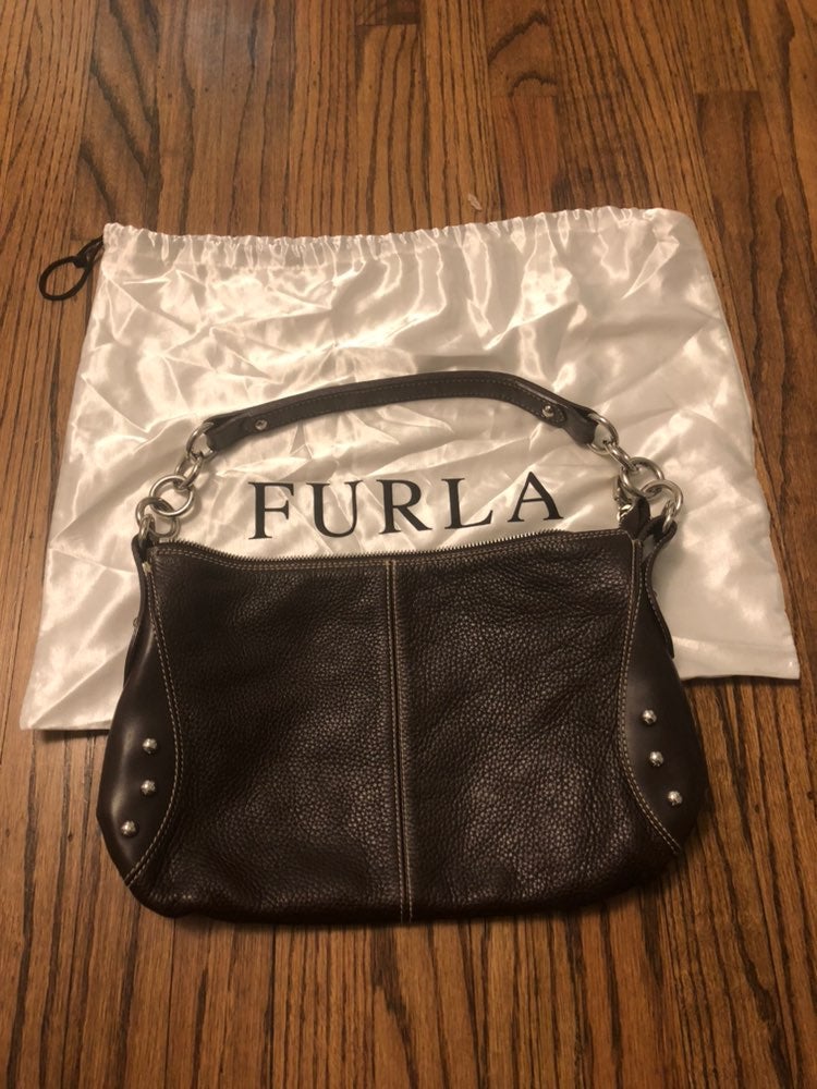 Furla Brown Leather Studded Hobo Purse