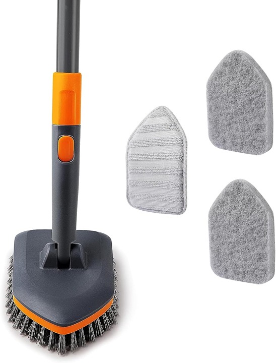 Tile and Tub Scrubber Brush with Extendable Handle & 3 Cleaning Heads