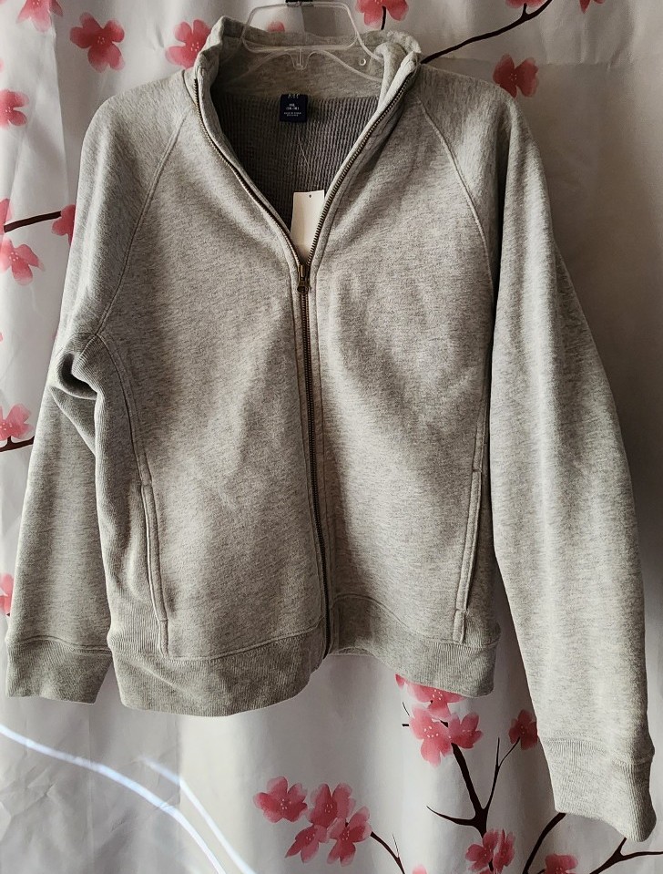 New With Tags GAP Boy's Gray Thermal Collared Sweatshirt Zip Up Size XXL (14-16)