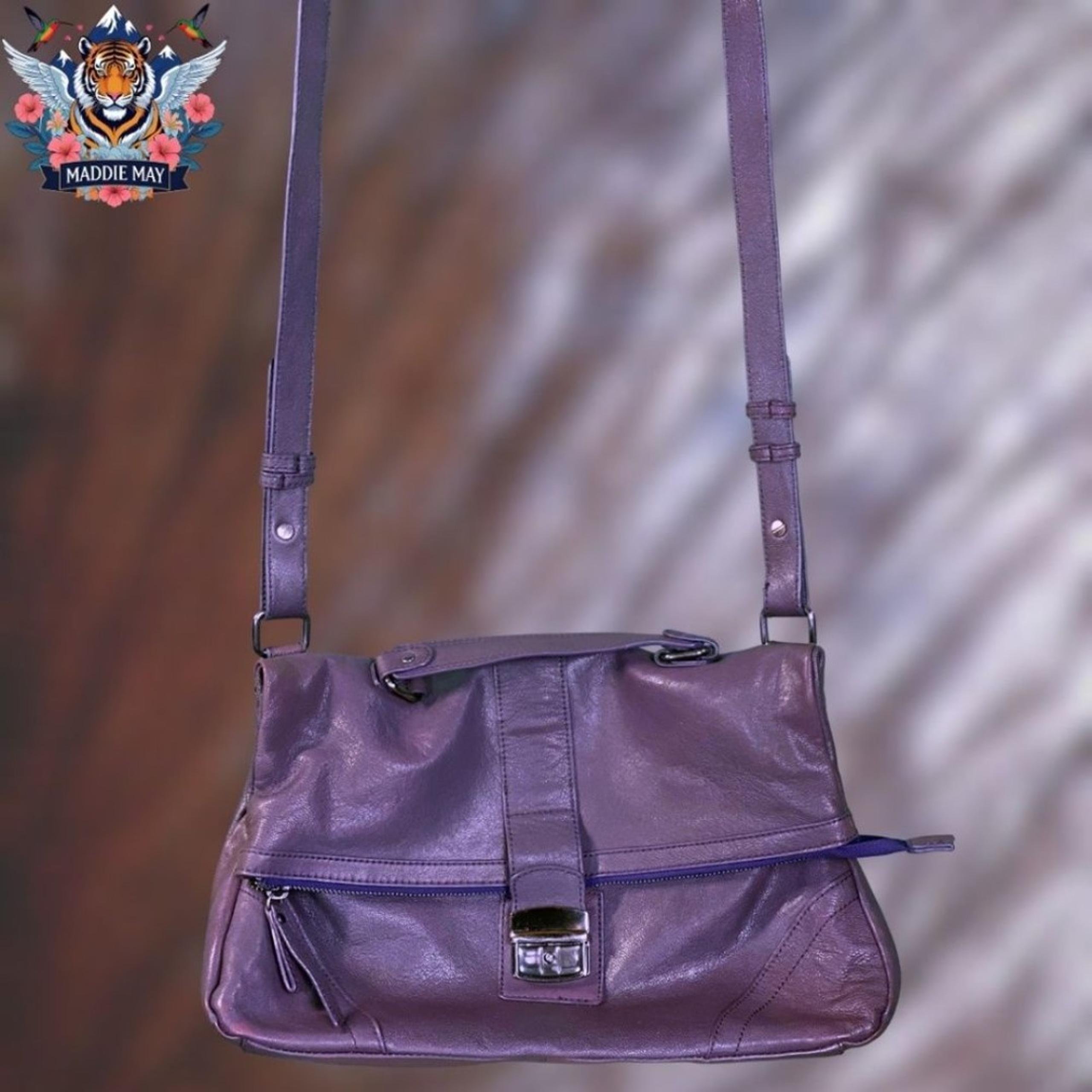 : Vintage Dark Plum Leather Foldover Messenger Bag - Danier