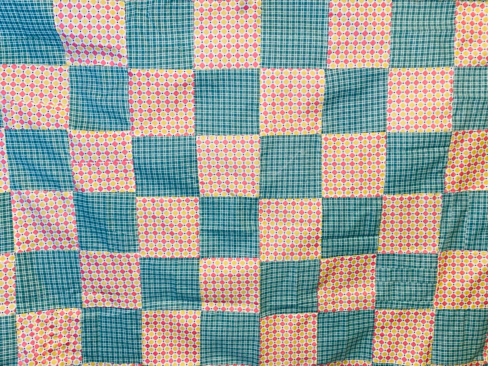 New Handmade Quilt top patchwork squares  Blanket green2